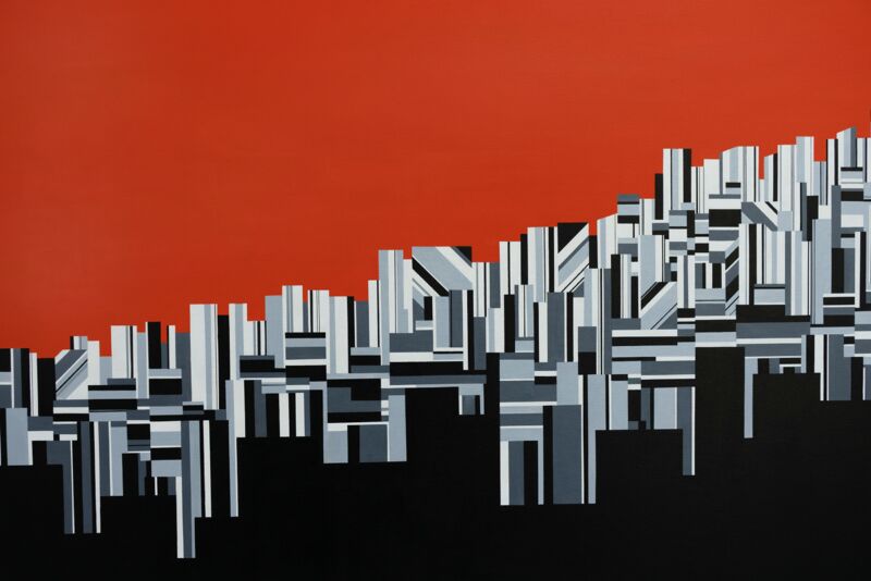 Orange Cityscape - a Paint by Claudia Castro Barbosa