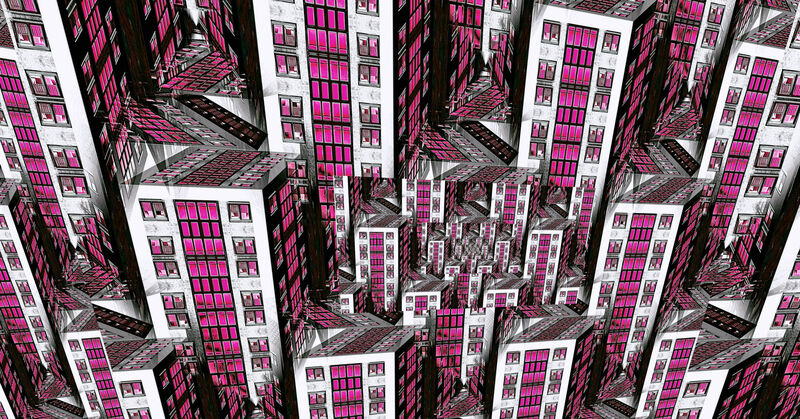 Pink Lighted City - a Digital Graphics and Cartoon by Greta Schnall