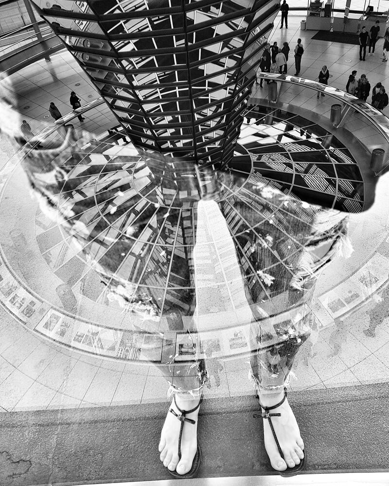 self-portrait with reflection in glass stairs - a Photographic Art by Anastasia Potekhina